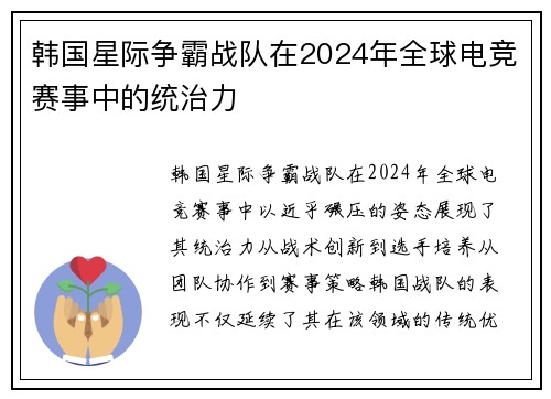 韩国星际争霸战队在2024年全球电竞赛事中的统治力